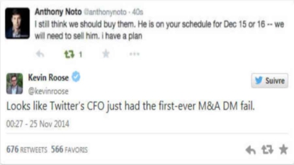 Un dirigeant de Twitter publie par erreur un tweet sur un projet d’acquisition